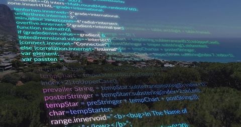 Futuristic Code Overlay on Scenic Costa