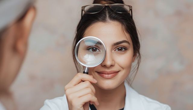 Smiling Scientist Holding Magnifying Glass Conducting Precision Research