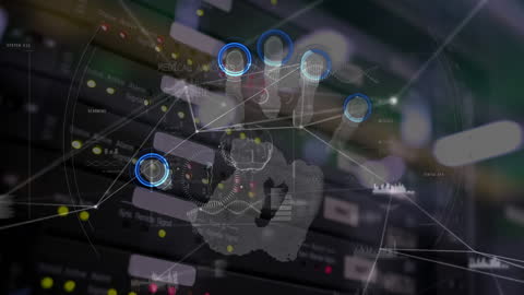 Digital Interface with Hand Icon Over Data Server Background