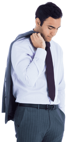 Serious Biracial Businessman with Jacket on Shoulders, Transparent Background