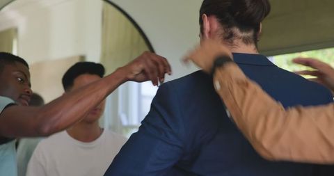 Friends Dressed Up for a Celebration in Stylish Home