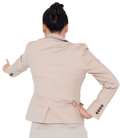 Asian Businesswoman Pointing Back Transparent Silhouette