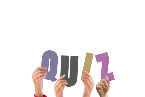 Colorful Hands Holding Quiz Letters on Transparent Background