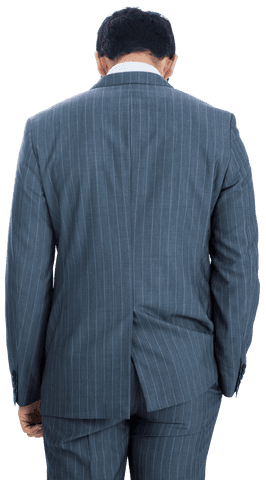 Back View of Businessman in Pinstriped Suit with Transparent Background