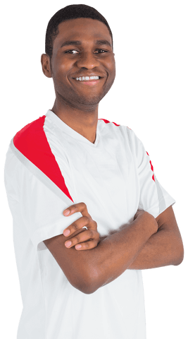 Confident Smiling Black Football Fan in Jersey Transparent Background