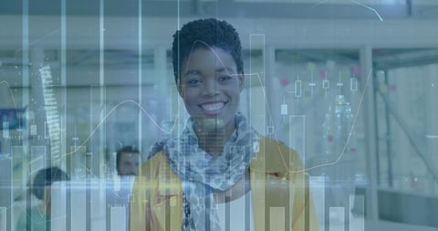 Confident Businesswoman Amidst Financial Growth Data Projection