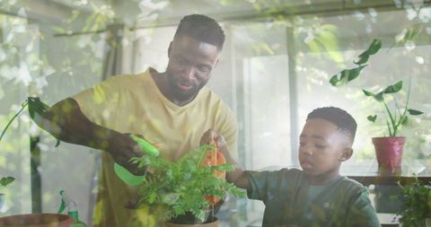 Father and Son Nurturing Plants at Home Together - Download Free Stock Images Pikwizard.com