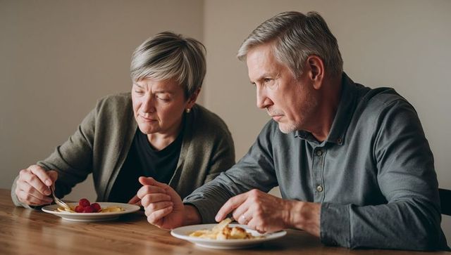 Senior couple sharing quiet breakfast moment at home embracing simple morning routine