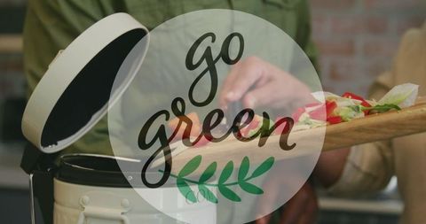 Woman disposing organic waste promoting go green message