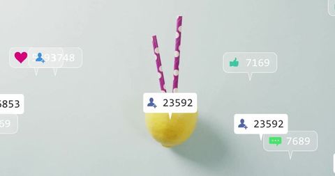 Trendy Lemon with Social Media Notifications Overlay on Light Background