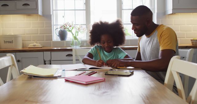 Father Helping Daughter With Homework at Home During Quarantine Lockdown - Download Free Stock Images Pikwizard.com