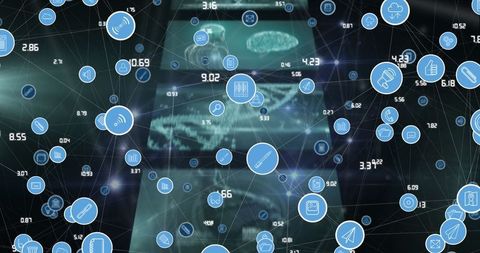 Digital Network Display with Data Symbols and Connections - Download Free Stock Images Pikwizard.com