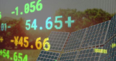 Digital Overlay of Stock Market Data on Solar Panels - Download Free Stock Images Pikwizard.com