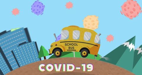 School Bus Journey Amidst COVID-19 Virus Illustrations