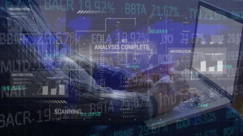 Innovative Data Analysis Concept with Double Exposure of Hands and Laptop