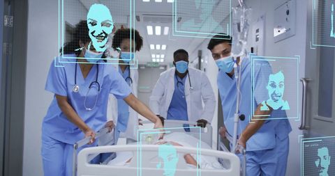 Diverse Medical Team with Digital Interface in Hospital