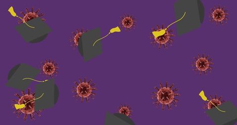 Vibrant educational virus abstract on purple background