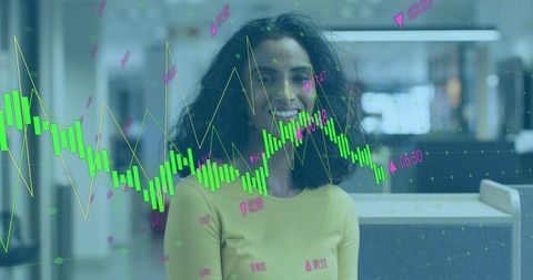 Businesswoman Analyzing Stock Market Data at Office