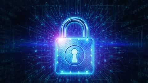 Pulsing Neon Padlock Zooming Through Cyberspace for Encryption Data Protection Cybersecurity