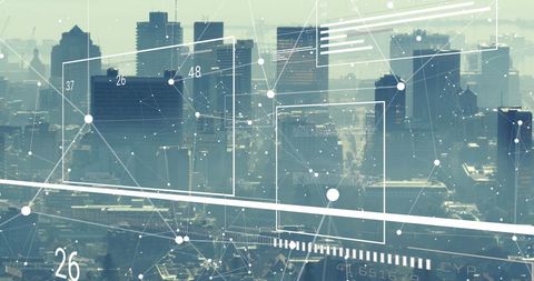 Digital Interface Overlay on City Skyline with Data Connections - Download Free Stock Images Pikwizard.com