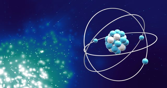 Spinning Atom Model with Glowing Light Spots on Blue Background - Download Free Stock Images Pikwizard.com