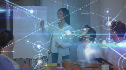 Business Team Collaborating on Network Strategy Presentation