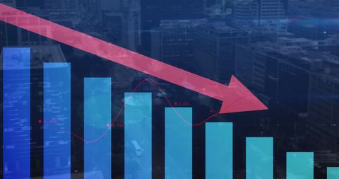 Red Arrow Indicating Economic Trend in Digital Cityscape - Download Free Stock Images Pikwizard.com