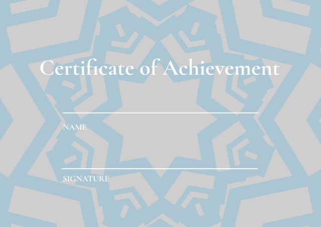 This certificate template features a graceful star pattern in blue and gray hues. It is perfect for creating awards for academic success, employee recognition, or special achievements. The elegant and modern design adds a formal touch to any certificate. It is easily customizable and printable, making it suitable for various occasions and customization needs.