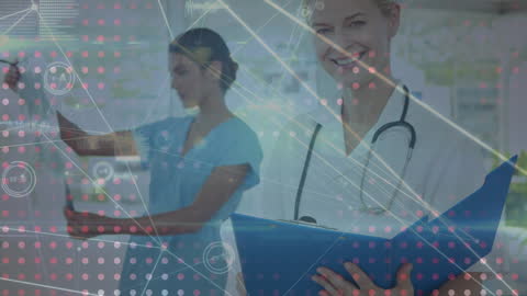 Innovative Healthcare Technology with Smiling Female Doctor and Data Analytics