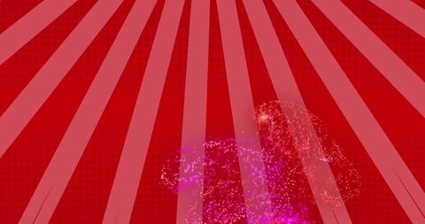 Glowing magenta-violet particle cloud over radiant red halftone with radial beams