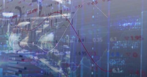 Digital finance analytics overlay on trading floor