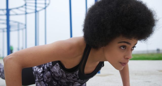 African American Woman Doing Push-ups in Outdoor Fitness Park - Download Free Stock Images Pikwizard.com