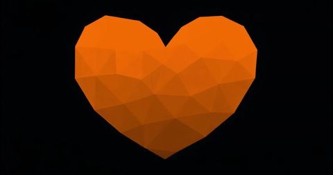 Low-Poly Orange Heart on Black Abstract Background