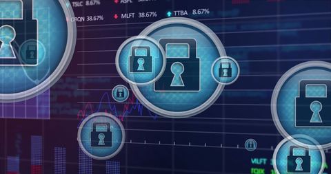 Security locks and financial data visualization concept