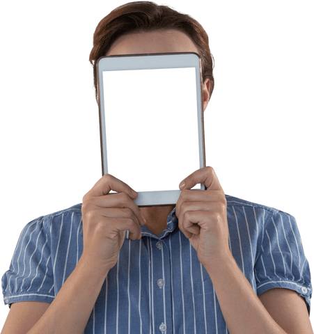 businesswoman holding transparent tablet covering face - Download Free Stock Videos Pikwizard.com
