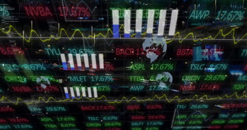 Digital Data Visualization Over Cityscape with Financial Graphs