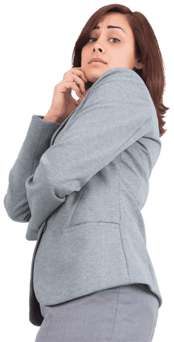 Confused Hispanic Businesswoman Transparent Professional Attire