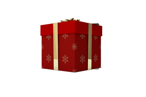Transparent holiday gift box with red and gold design