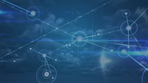 Glowing Digital Network Over Cloudy Sky Displaying Global Connectivity