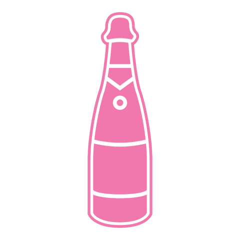 Pink line art champagne bottle with copy space on transparent background