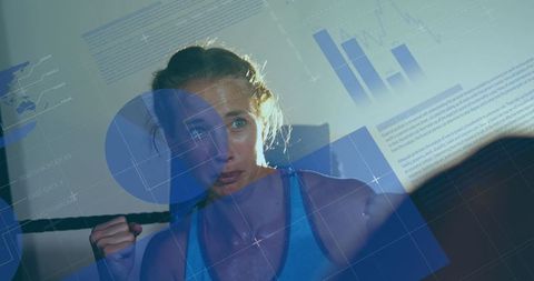 Female Athlete Training with Data Overlays for Enhanced Fitness Tracking