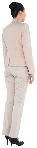 Rear View of Asian Businesswoman in Beige Suit on Transparent Background