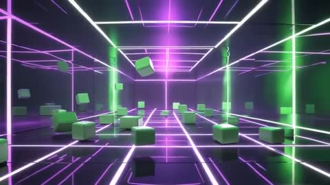 Futuristic Geometric Cubes in Neon Lit Chamber