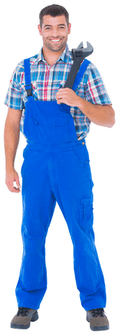 Confident Repairman Holding Wrench Full Length Portrait Transparent Background - Download Free Stock Videos Pikwizard.com