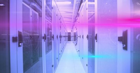 Futuristic Server Room Illuminated by Violet Lights - Download Free Stock Images Pikwizard.com