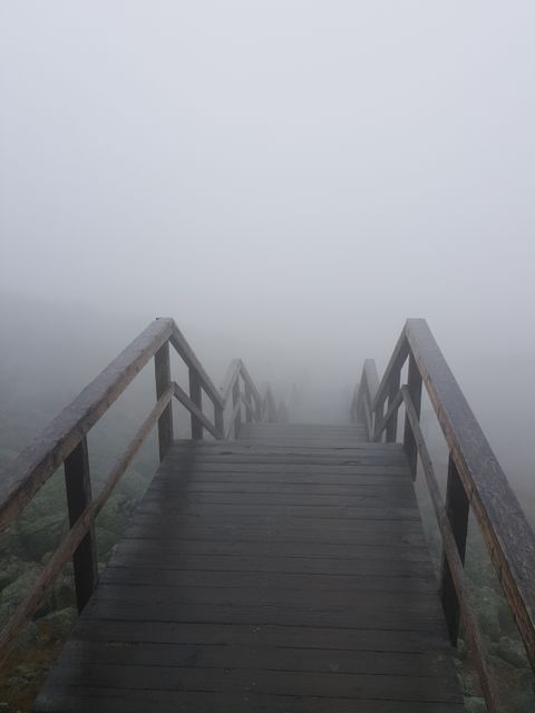 Wooden Staircase Leading into Dense Fog in Mysterious Atmosphere - Download Free Stock Photos Pikwizard.com