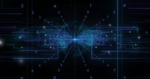 Radiating Blue Flare Sending Neon Circuits Through Futuristic Digital Data Tunnel