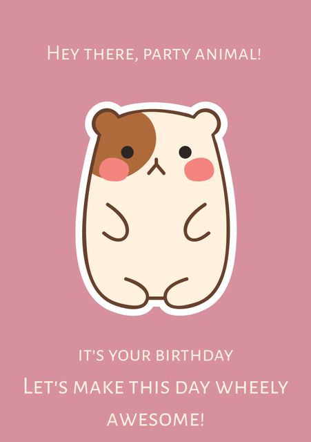 This design features an adorable cartoon hamster on a pink background with humorously inviting birthday text. Ideal for birthday cards, kids' invitations, and pet-themed celebrations. It brings a lighthearted and fun vibe to any festivity, perfect for engaging children and animal lovers.