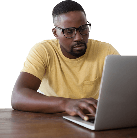 Focused Man with Glasses Using Laptop Looking Concentrated on Work - Download Free Stock Videos Pikwizard.com