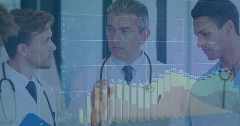 Medical Team Analyzing Future Trends with Digital Bar Charts
